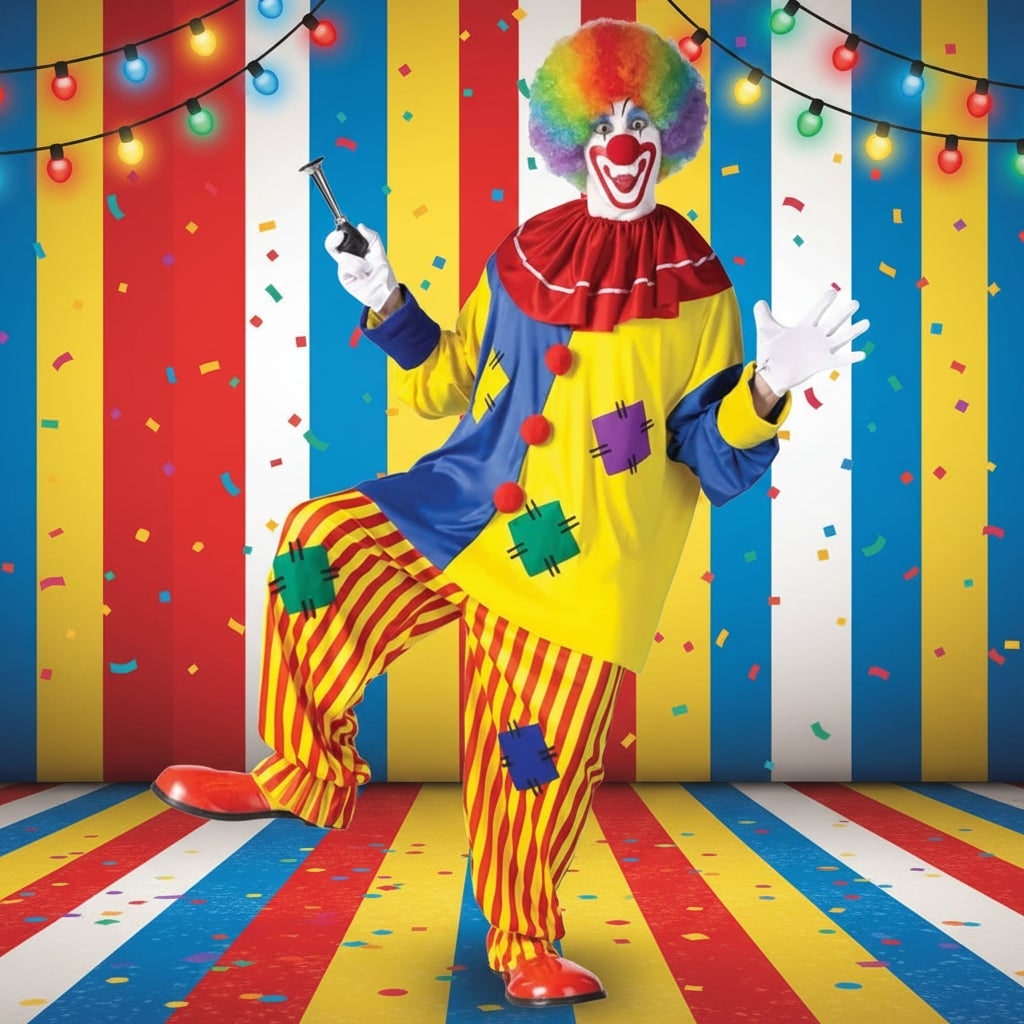 Halloween Clown Costume Outfit Tunic Pants and Ruffled Collar for Party and Circus Dress-Up - Image 1