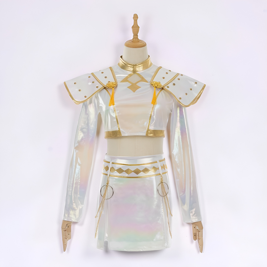 Halloween Cosplay Costume Kpop Stage Outfit with Iridescent Holographic Crop Top and Skirt - Image 2