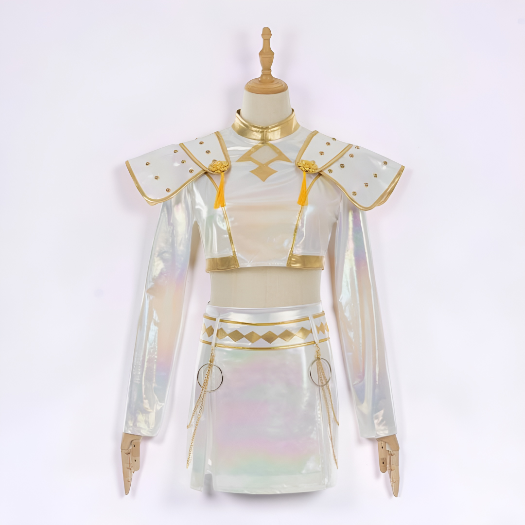 Halloween Cosplay Costume Kpop Stage Outfit with Iridescent Holographic Crop Top and Skirt - Image 2
