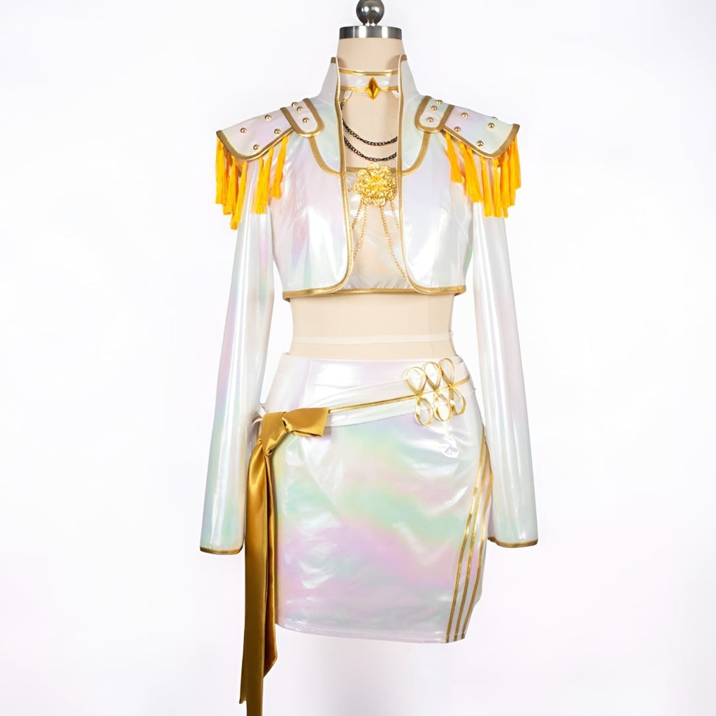 Halloween Cosplay Costume Kpop Stage Outfit with Iridescent Holographic Crop Top and Skirt - Image 3