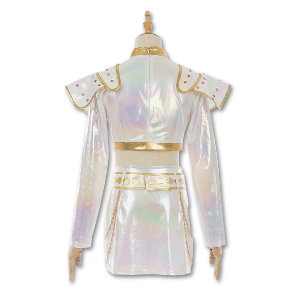 Halloween Cosplay Costume Kpop Stage Outfit with Iridescent Holographic Crop Top and Skirt - Image 4