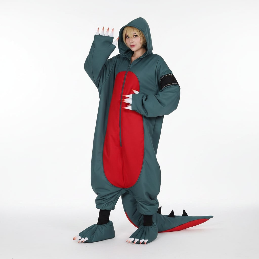 Halloween Cosplay Dinosaur Costume Jumpsuit with Wig and Clawed Shoe Covers for Party - Image 1