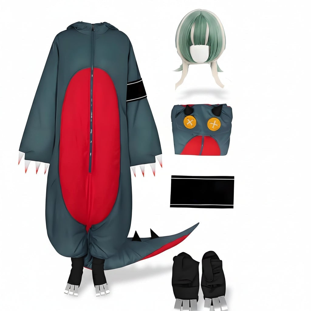Halloween Cosplay Dinosaur Costume Jumpsuit with Wig and Clawed Shoe Covers for Party - Image 3