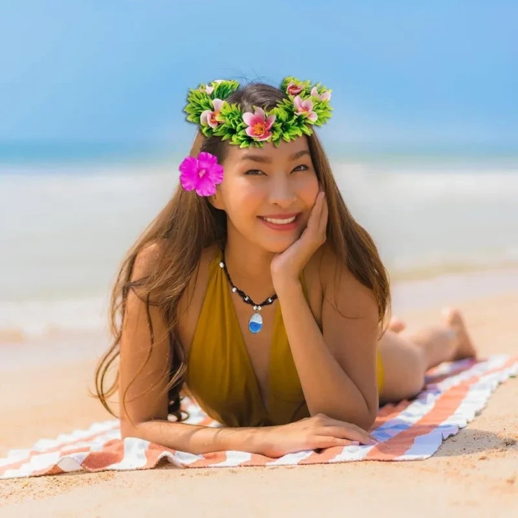 Halloween Costume Accessories Flower Crown Headband with Tropical Necklace Set - Image 4