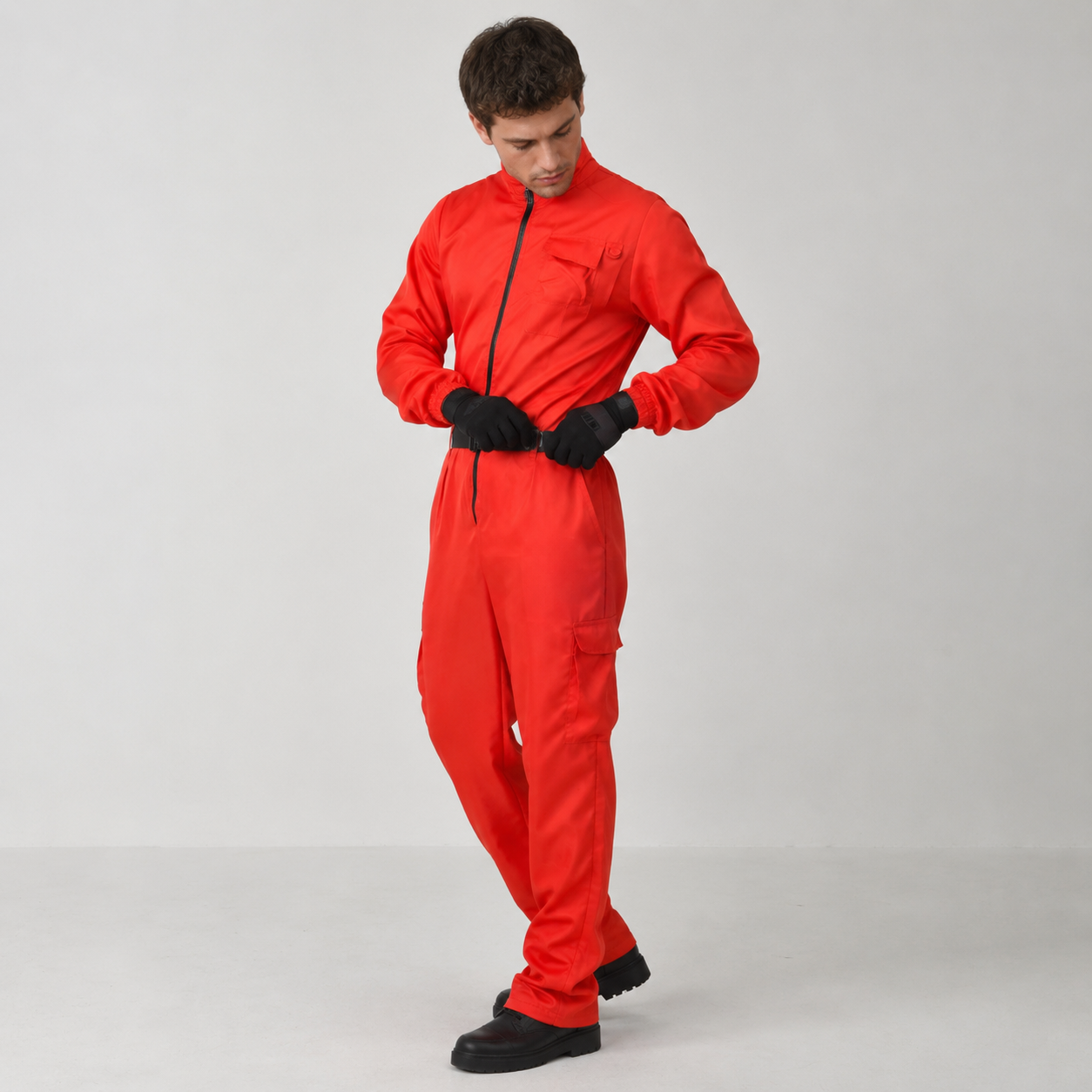 Halloween Costume Jumpsuit with Belt and Gloves for Party and Cosplay Red - Image 1