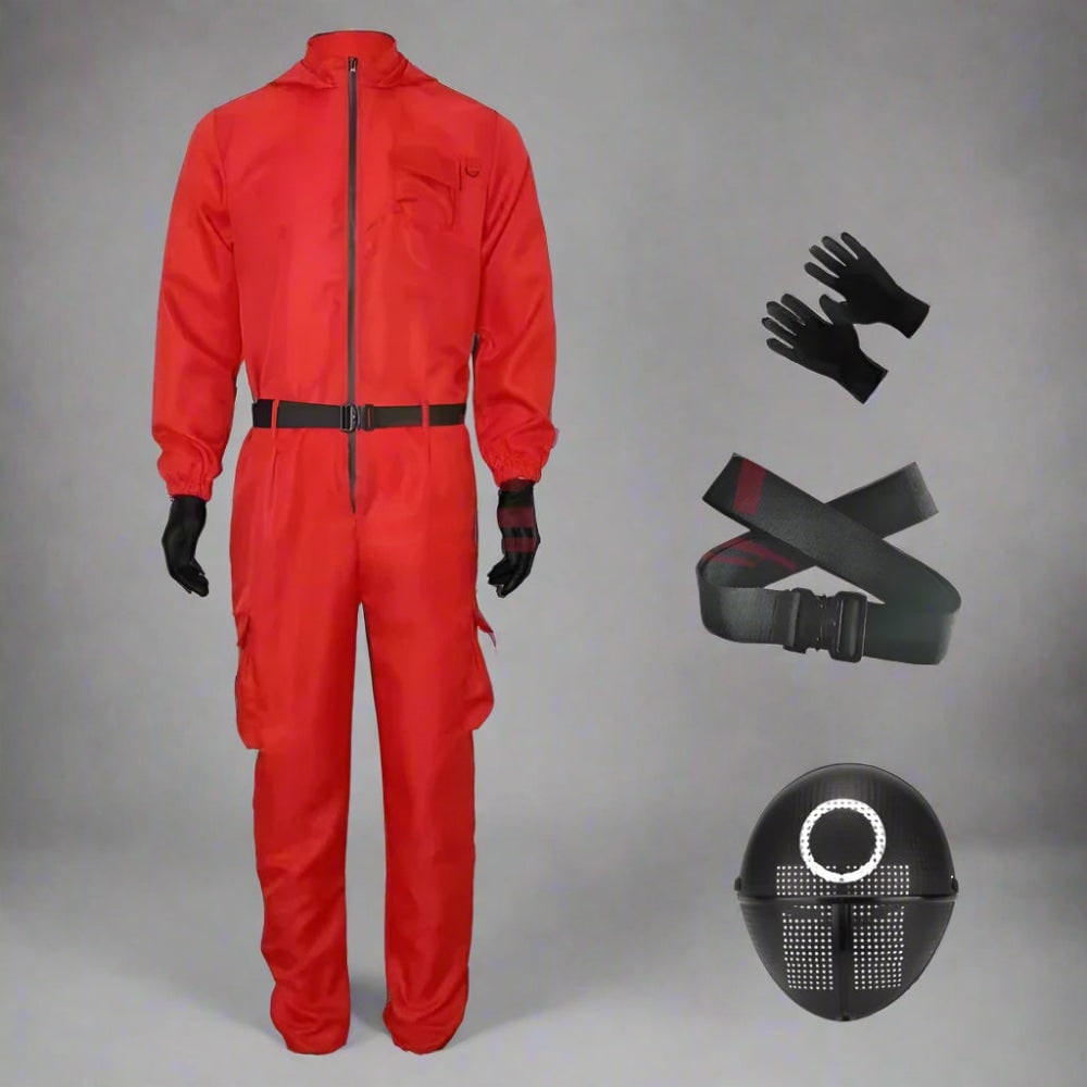 Halloween Costume Jumpsuit with Belt and Gloves for Party and Cosplay Red - Image 5