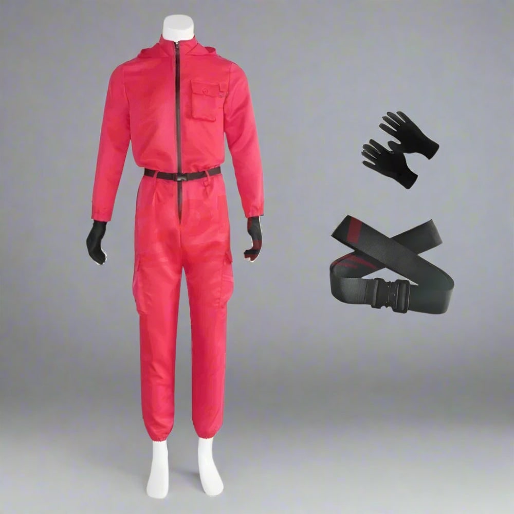 Halloween Costume Jumpsuit with Belt and Gloves for Party and Cosplay Red - Image 6