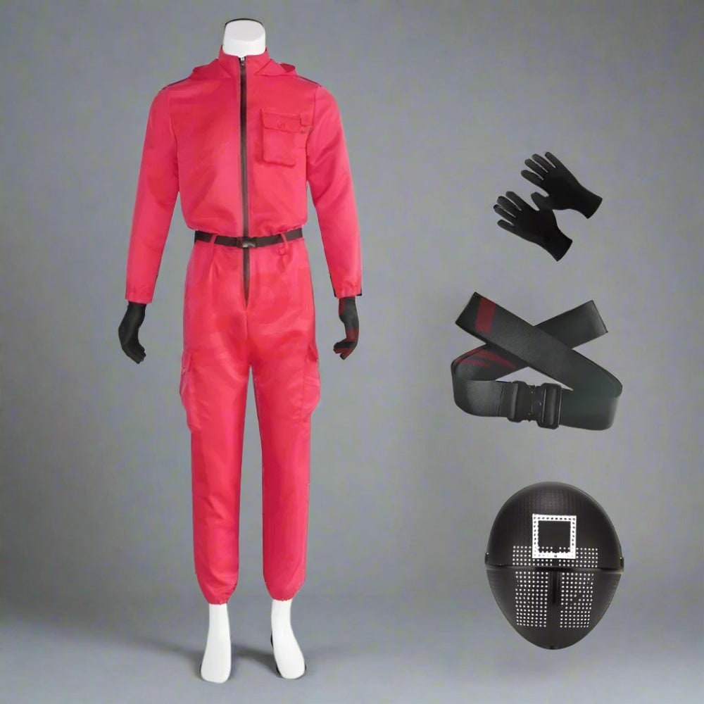 Halloween Costume Jumpsuit with Belt and Gloves for Party and Cosplay Red - Image 7