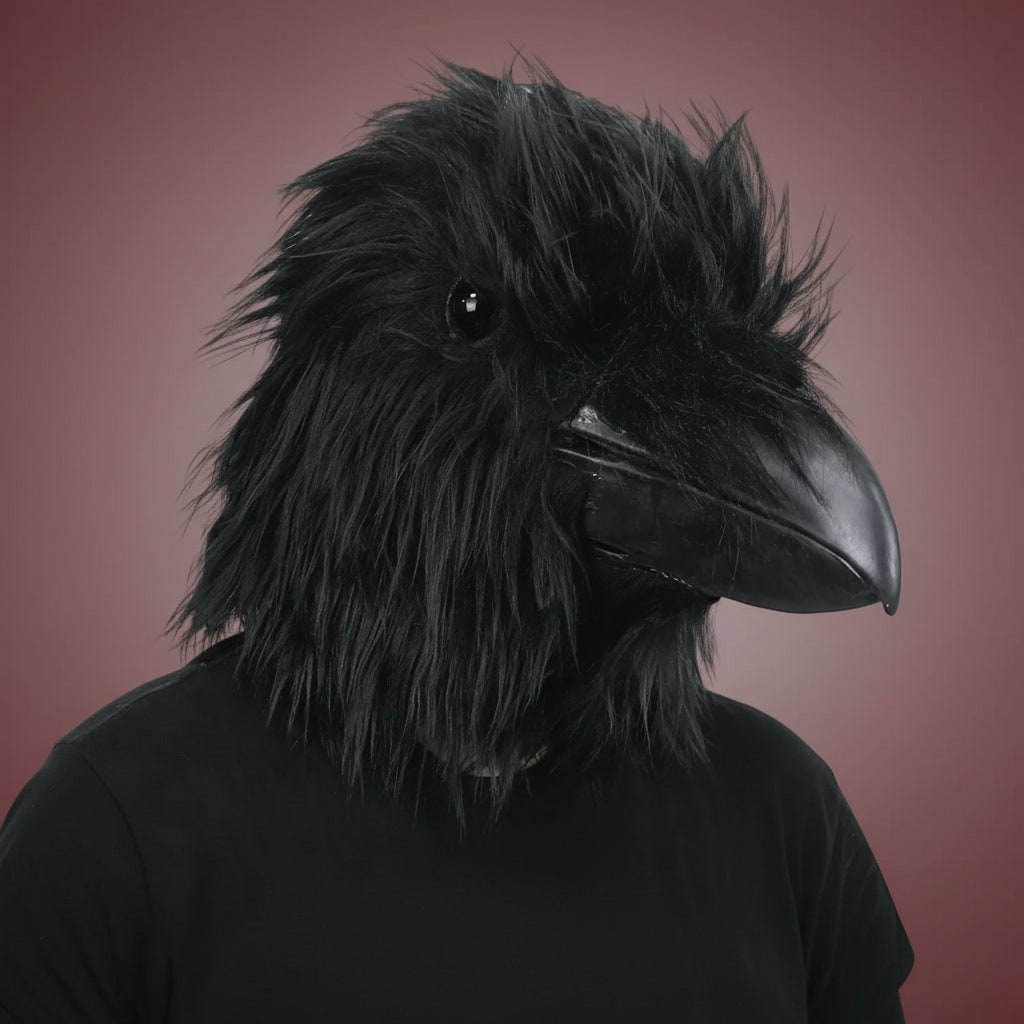 Halloween Costume Mask Bird Crow with Shaggy Faux Fur Full Head for Party and Cosplay - Image 1