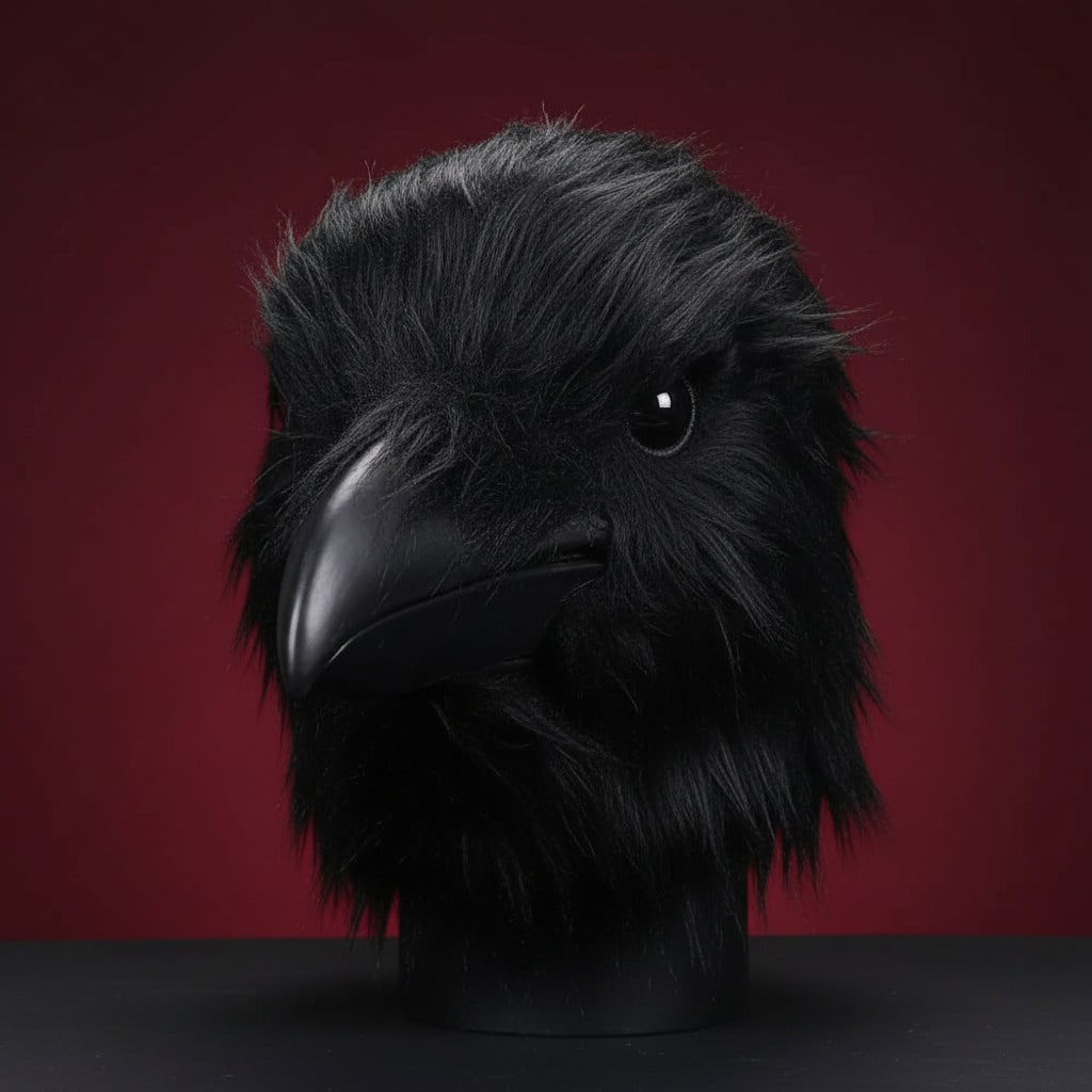 Halloween Costume Mask Bird Crow with Shaggy Faux Fur Full Head for Party and Cosplay - Image 2