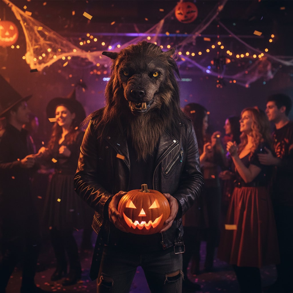 Halloween Costume Werewolf Mask with Creepy Faux Fur and Yellow Fangs for Party and Haunted House - Image 2