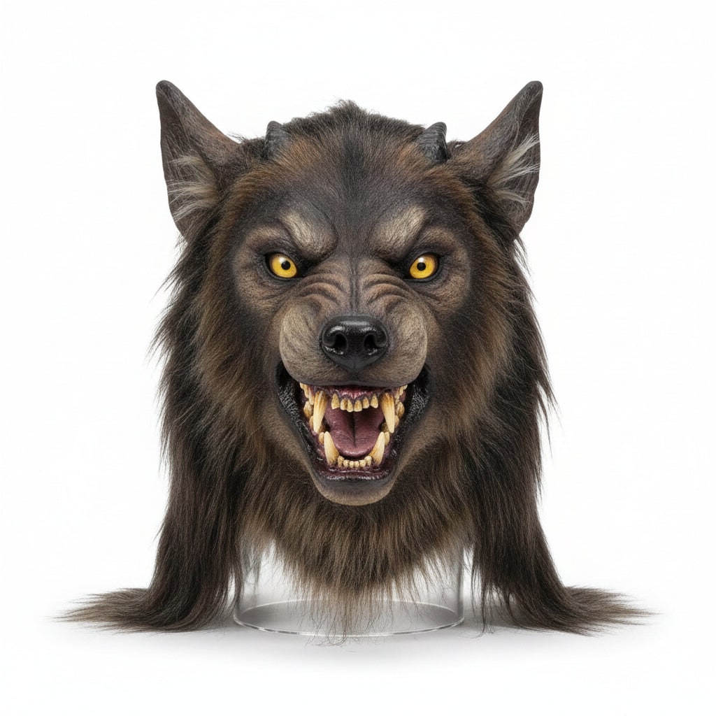 Halloween Costume Werewolf Mask with Creepy Faux Fur and Yellow Fangs for Party and Haunted House - Image 3