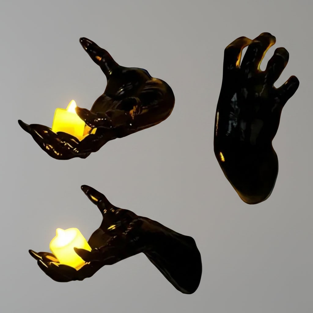 Halloween Creepy Witch Hand Wall Decor Metal Artwork with Candle Holder for Spooky Party Decoration - Image 5