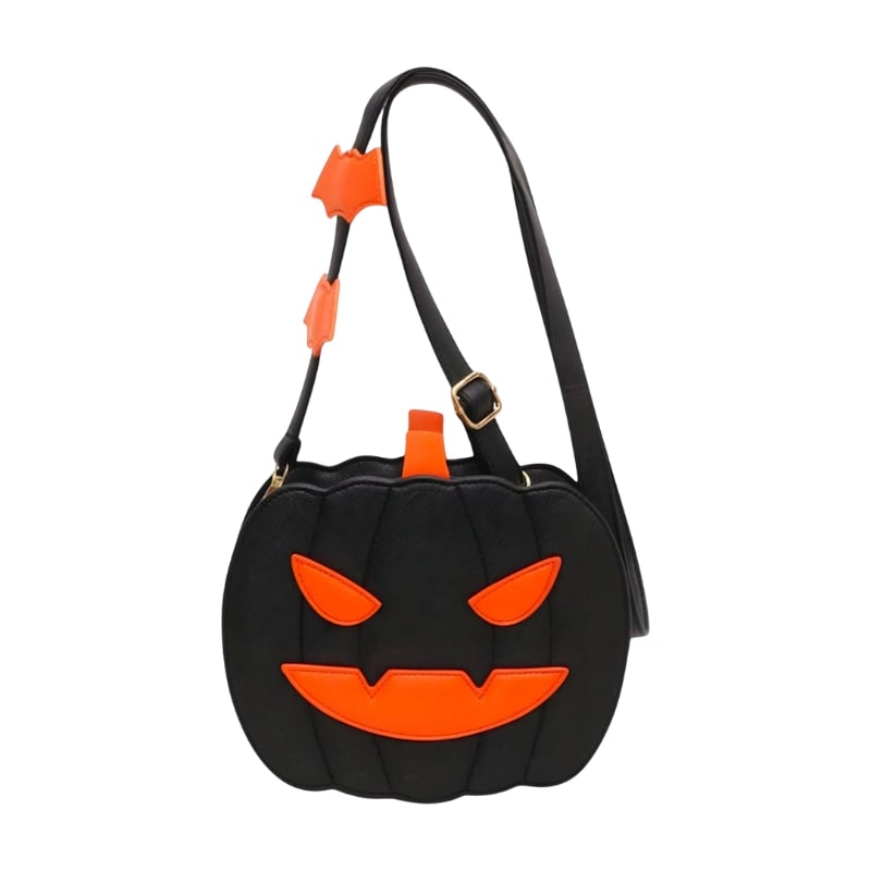 Halloween Crossbody Purse Pumpkin Shaped with Bat Details and Jack-O-Lantern Face Cell Phone - Image 1