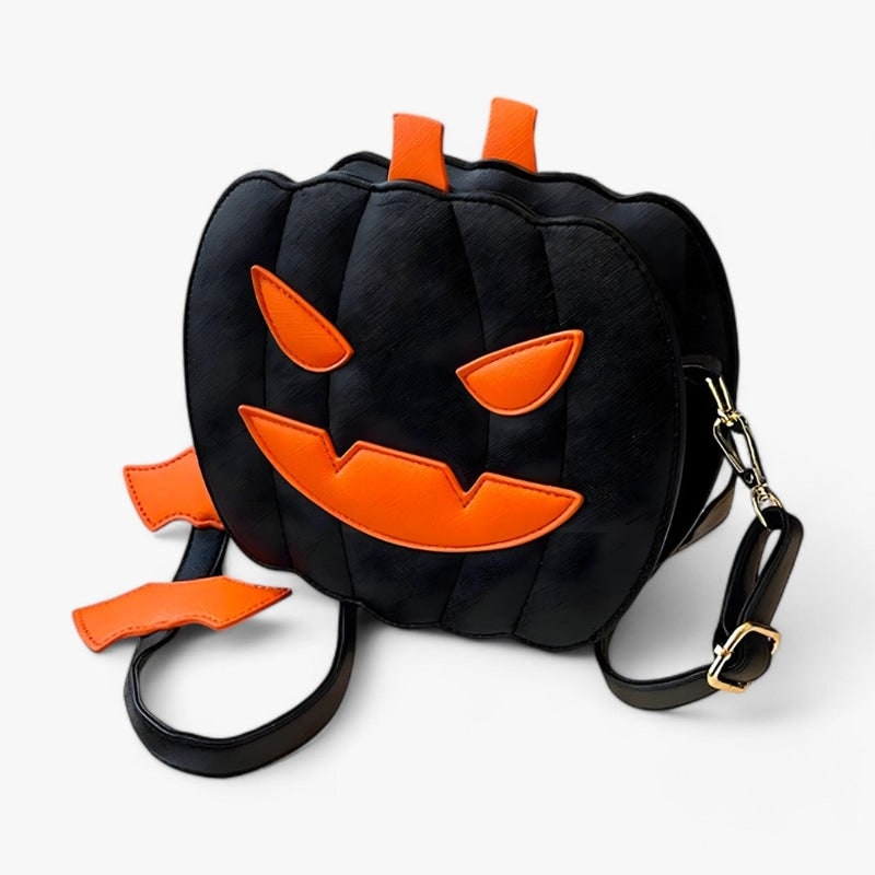 Halloween Crossbody Purse Pumpkin Shaped with Bat Details and Jack-O-Lantern Face Cell Phone - Image 3