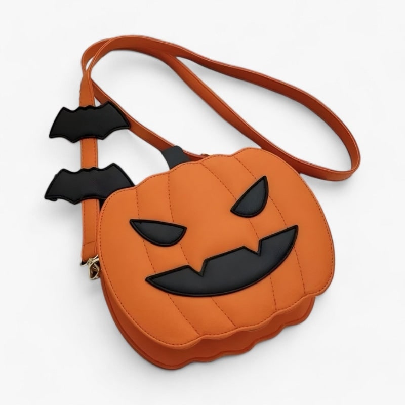 Halloween Crossbody Purse Pumpkin Shaped with Bat Details and Jack-O-Lantern Face Cell Phone - Image 5