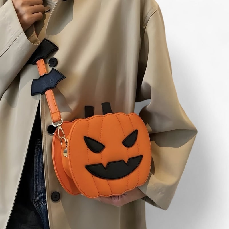 Halloween Crossbody Purse Pumpkin Shaped with Bat Details and Jack-O-Lantern Face Cell Phone - Image 6