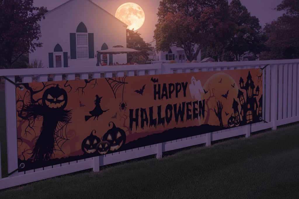 Halloween Decorations Outdoor Banner with Jack O Lantern Pumpkin and Witch Graphics for Party - Image 2
