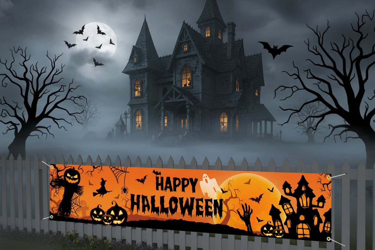 Halloween Decorations Outdoor Banner with Jack O Lantern Pumpkin and Witch Graphics for Party - Image 3