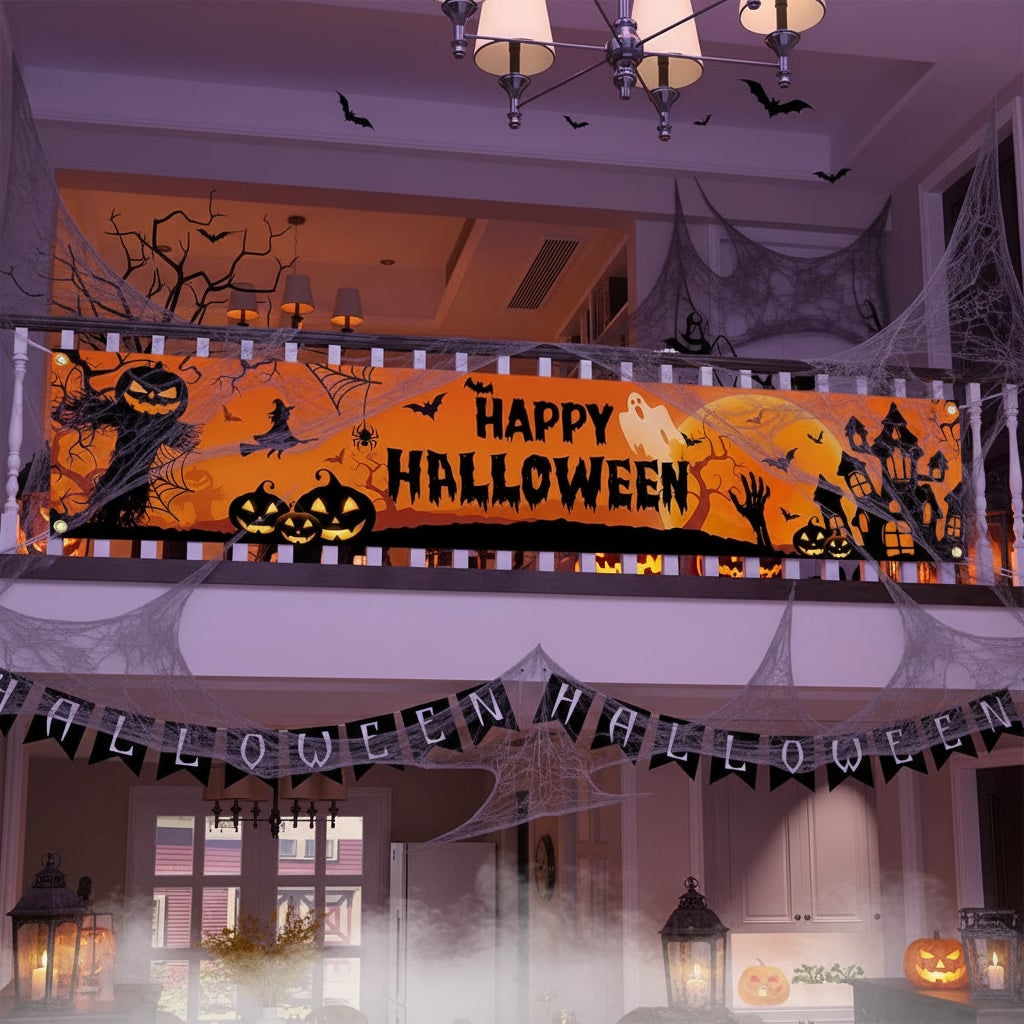 Halloween Decorations Outdoor Banner with Jack O Lantern Pumpkin and Witch Graphics for Party - Image 4