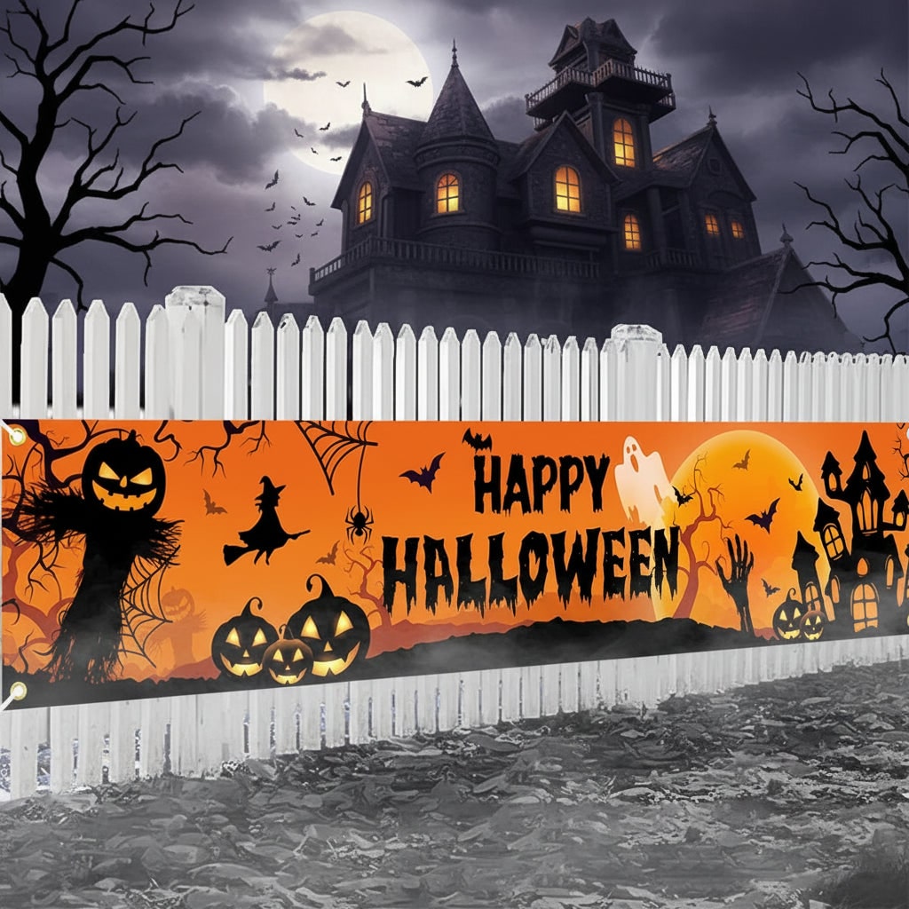 Halloween Decorations Outdoor Banner with Jack O Lantern Pumpkin and Witch Graphics for Party - Image 5