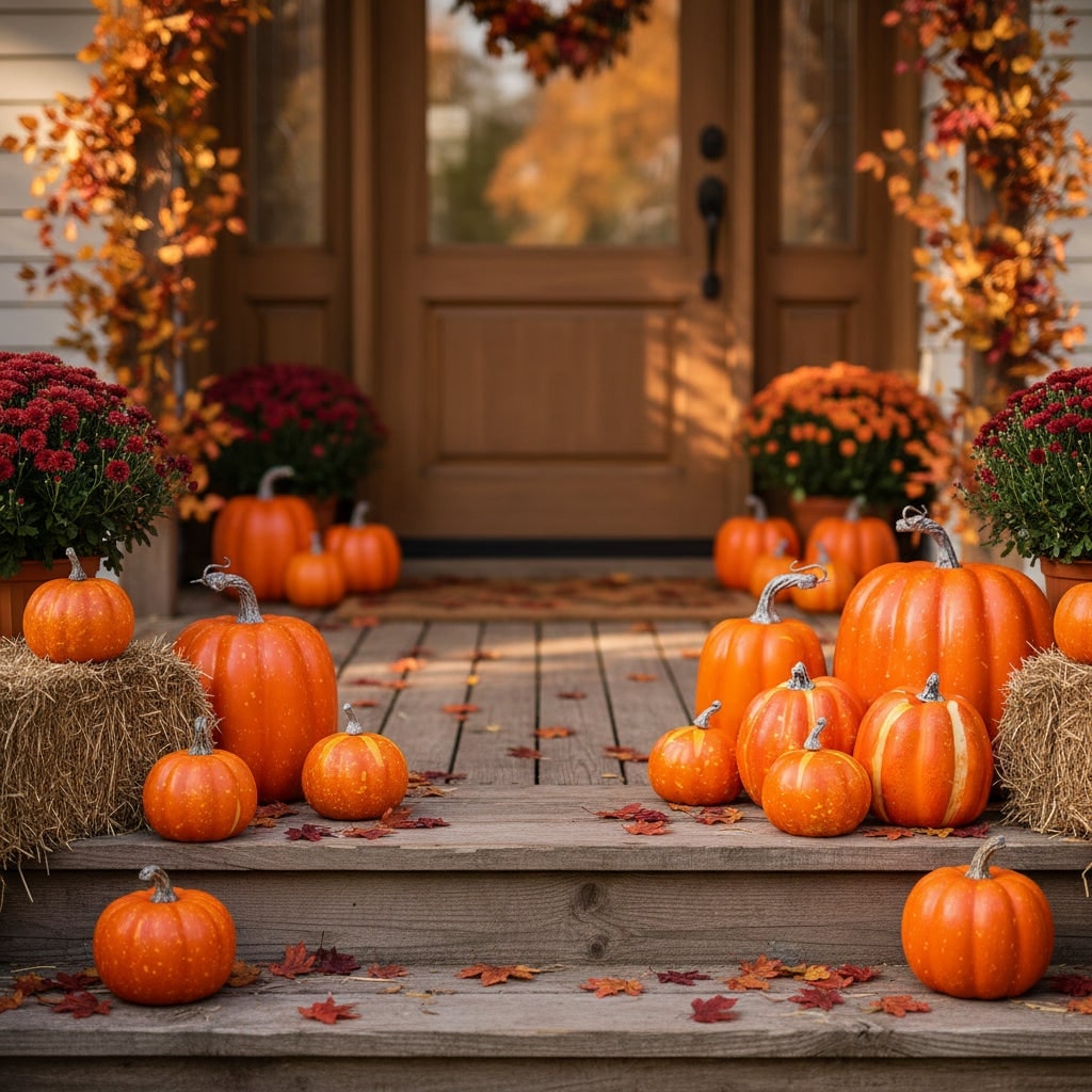 Halloween Decorative and Black and White Pumpkins Set of 7 Artificial Autumn Decor Carved - Image 1