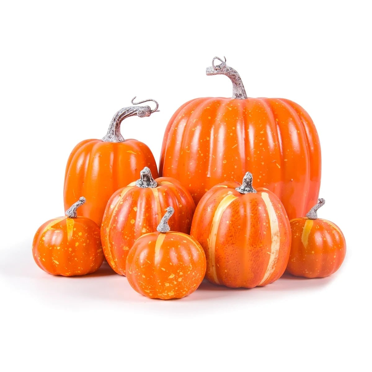 Halloween Decorative and Black and White Pumpkins Set of 7 Artificial Autumn Decor Carved - Image 2