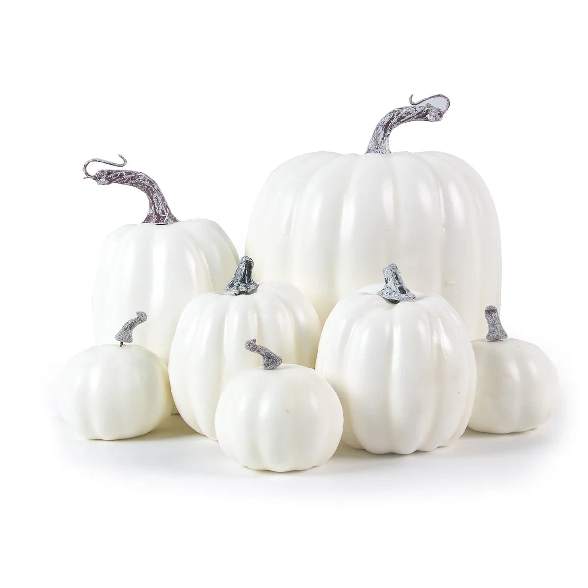 Halloween Decorative and Black and White Pumpkins Set of 7 Artificial Autumn Decor Carved - Image 3