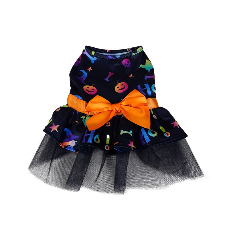Halloween Dog Costume Dress with Tulle Skirt and Satin Bow for Pet Party Outfits Rain Gear - Image 1