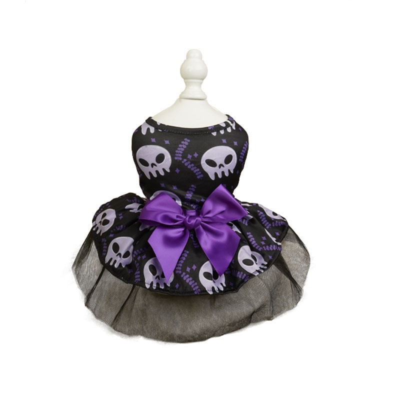 Halloween Dog Costume Dress with Tulle Skirt and Satin Bow for Pet Party Outfits Rain Gear - Image 2
