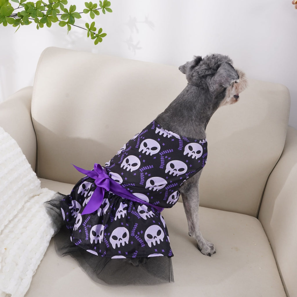 Halloween Dog Costume Dress with Tulle Skirt and Satin Bow for Pet Party Outfits Rain Gear - Image 3