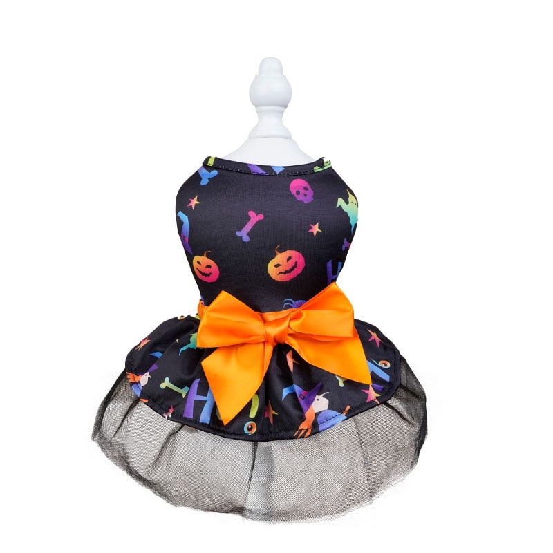 Halloween Dog Costume Dress with Tulle Skirt and Satin Bow for Pet Party Outfits Rain Gear - Image 4