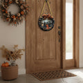 Halloween Door Sign Decor with Witch Design and Autumn Leaves Hanging Wall Decoration for Front - Image 1