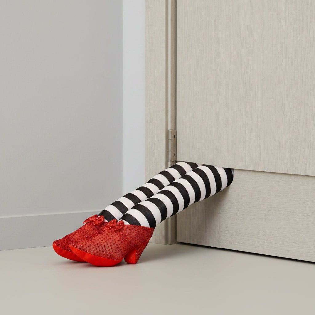 Halloween Door Stopper Witch Legs Decoration with Red Sequined Shoes Floor Mounted Stop - Image 1