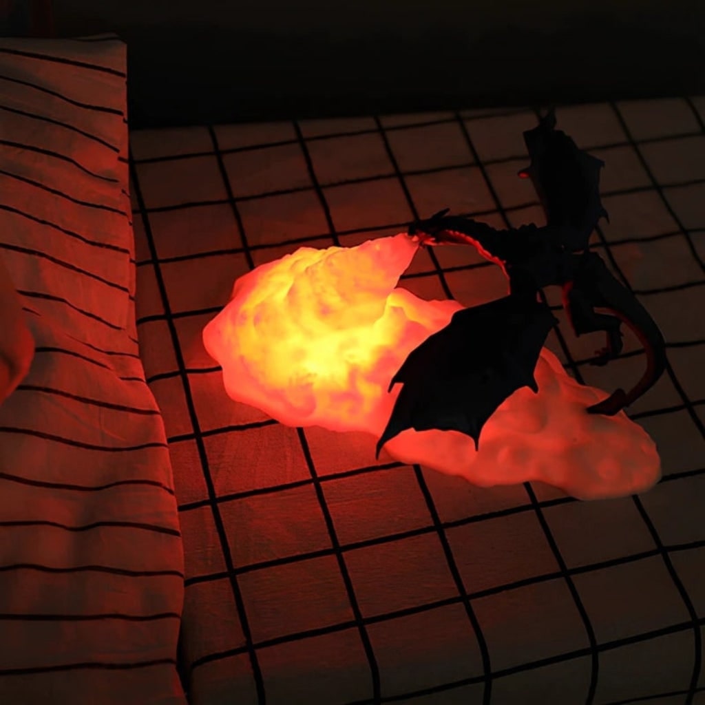 Halloween Dragon Night Light Small Bedside Table Lamp with Rechargeable LED and Red Flame Glow - Image 2