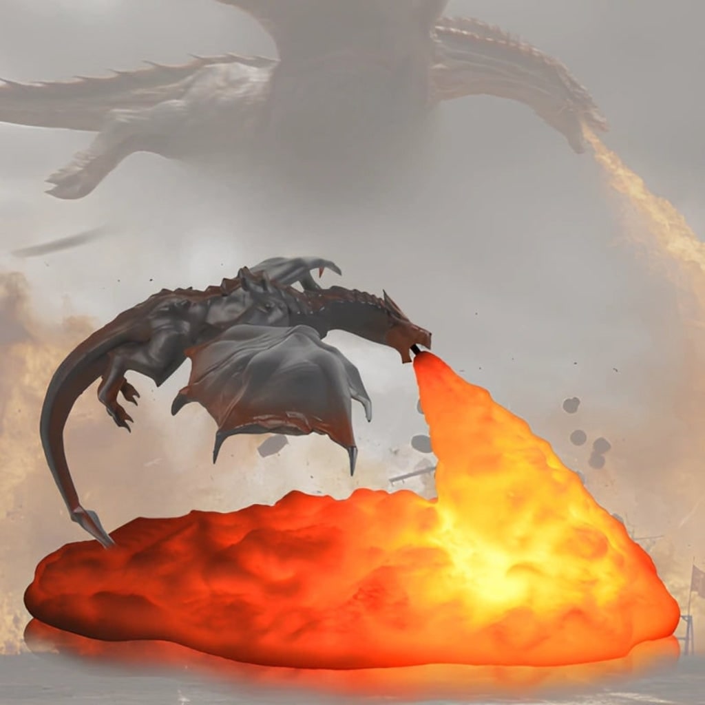 Halloween Dragon Night Light Small Bedside Table Lamp with Rechargeable LED and Red Flame Glow - Image 3