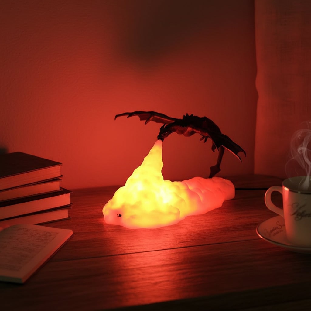 Halloween Dragon Night Light with Red Glowing Fire Base LED Lamp for Decoration and Party - Image 1