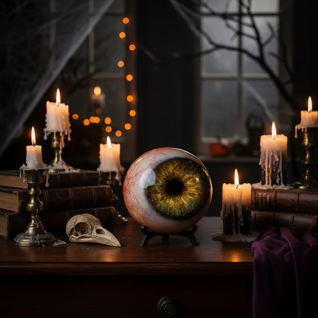 Halloween Eyeball Decor with Witch and Pink Porch Decoration Stand for Front Door Party Display - Image 1