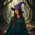 Halloween Felt Witch Hat with Pointed Crown Floral and Mushroom Decorations for Costume Party - Image 1