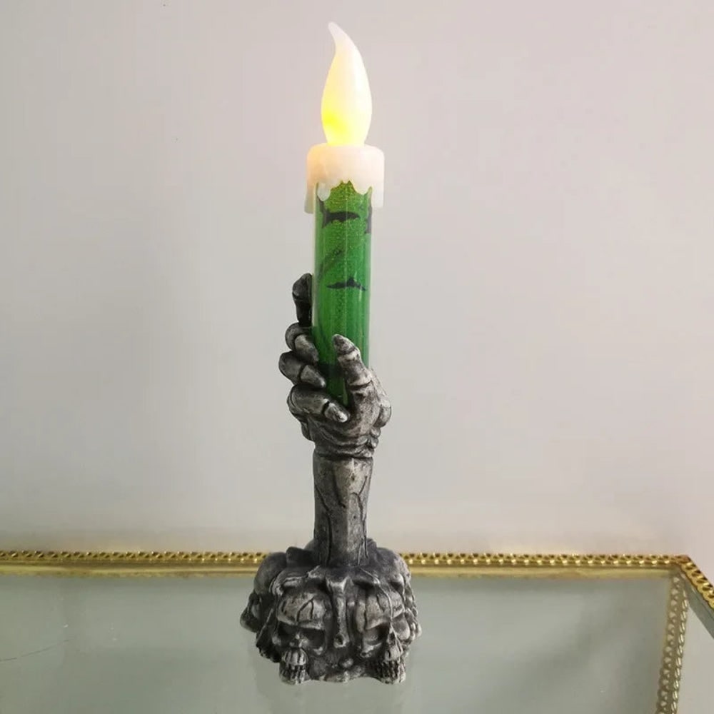 Halloween Flameless LED Taper Candles Battery Operated with Skeleton Hand Holder - Image 3