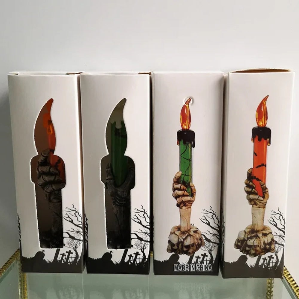 Halloween Flameless LED Taper Candles Battery Operated with Skeleton Hand Holder - Image 6