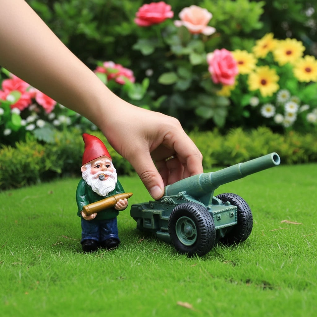 Halloween Funny Garden Gnome and Lawn Outdoor Decoration with Cannon and Cigar Black Yard - Image 1
