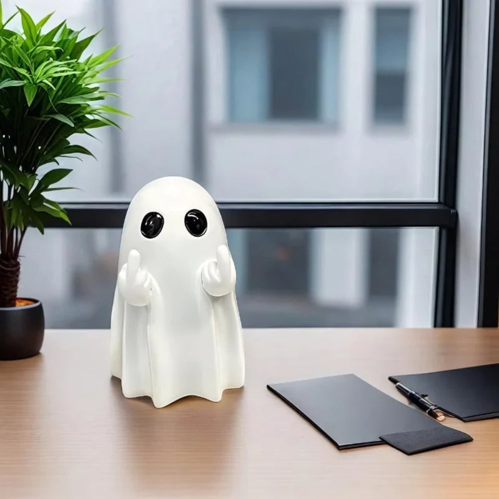Halloween Ghost Decor Figurine for Front Door and Home with Humorous Middle Finger Statue - Image 4