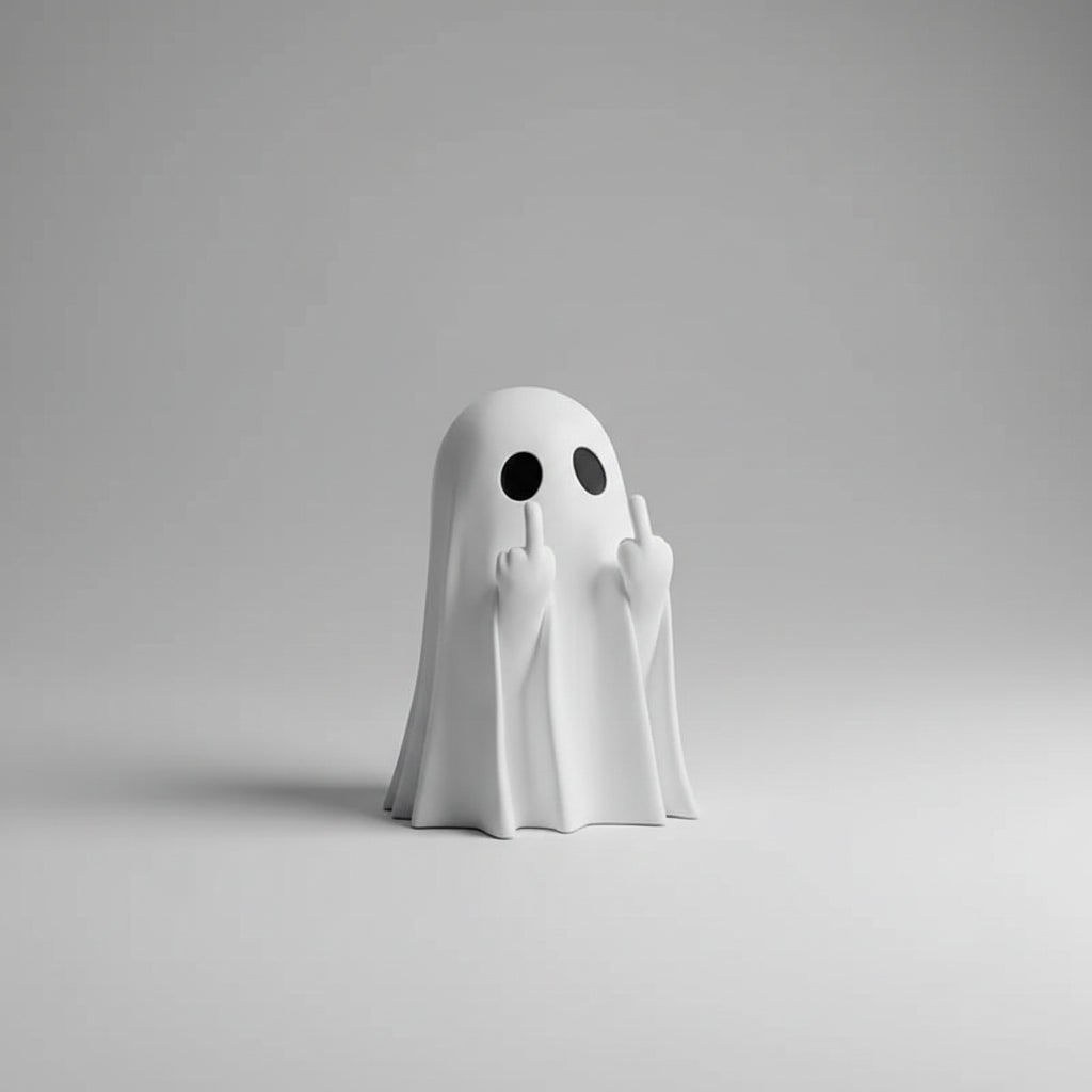 Halloween Ghost Decor Figurine with Middle Finger Gesture for Front Door and Tabletop Display - Image 1