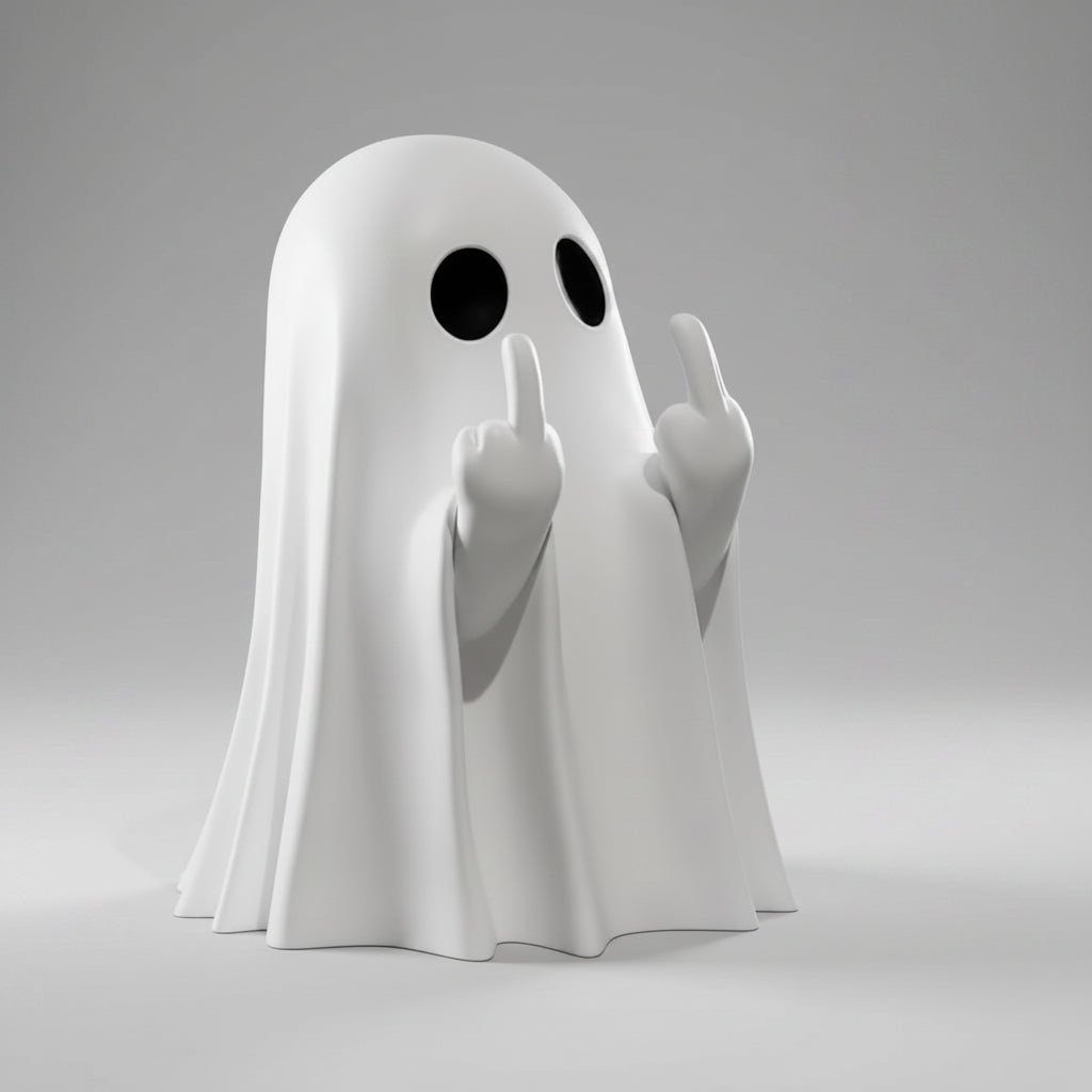 Halloween Ghost Decor Figurine with Middle Finger Gesture for Front Door and Tabletop Display - Image 3