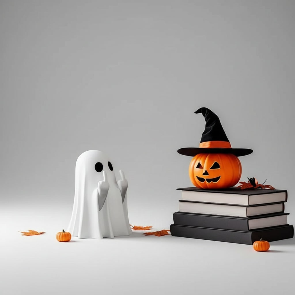 Halloween Ghost Decor Figurine with Middle Finger Gesture for Front Door and Tabletop Display - Image 4