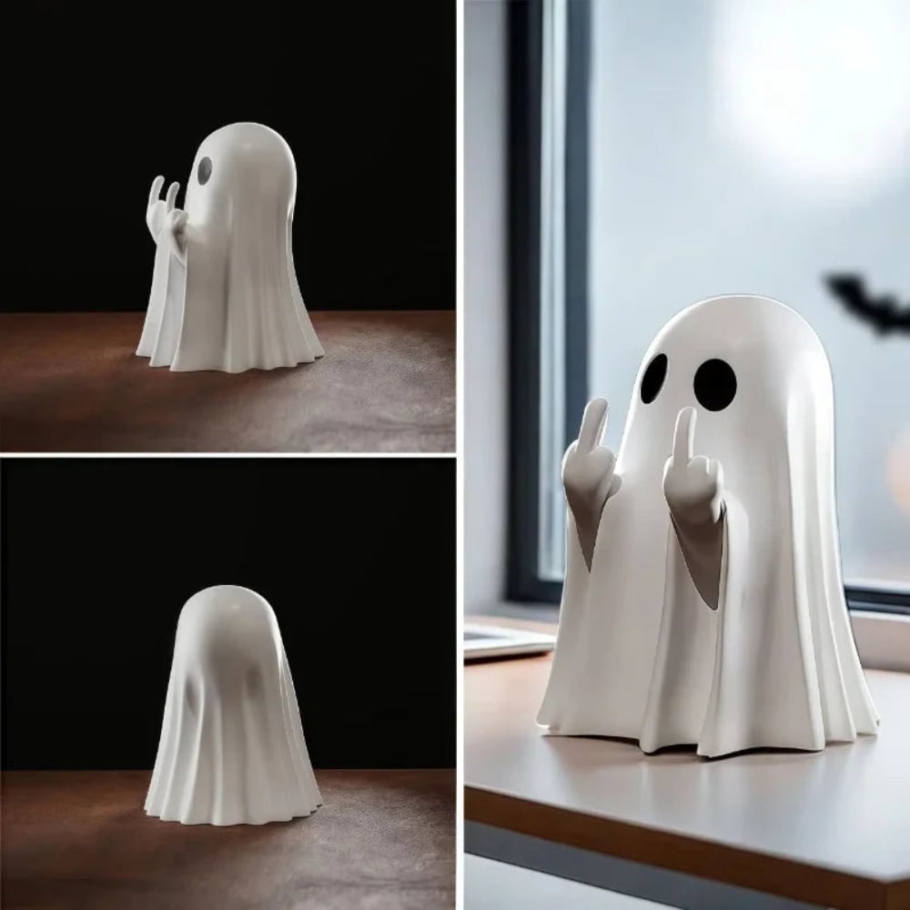 Halloween Ghost Decor Figurine with Middle Finger Gesture Resin Statue for Tabletop Party Decoration - Image 5