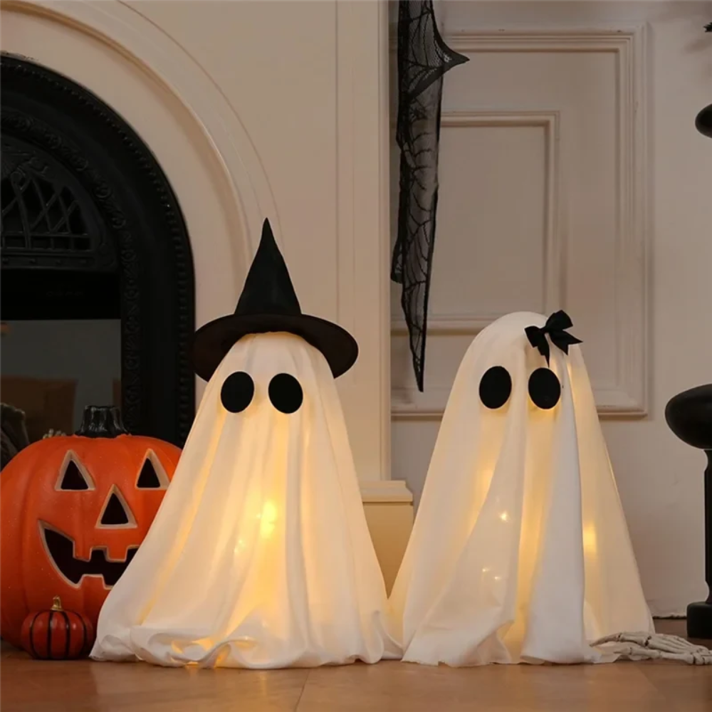 Halloween Ghost Decorations with Warm White LED Lights Set of Two Up for Indoor Decor Hanging - Image 3