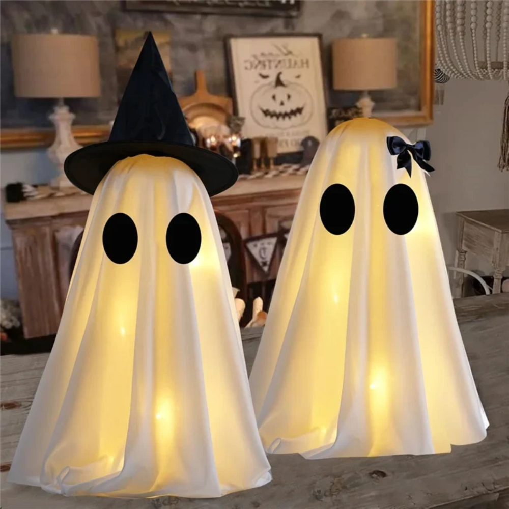 Halloween Ghost Decorations with Warm White LED Lights Set of Two Up for Indoor Decor Hanging - Image 4