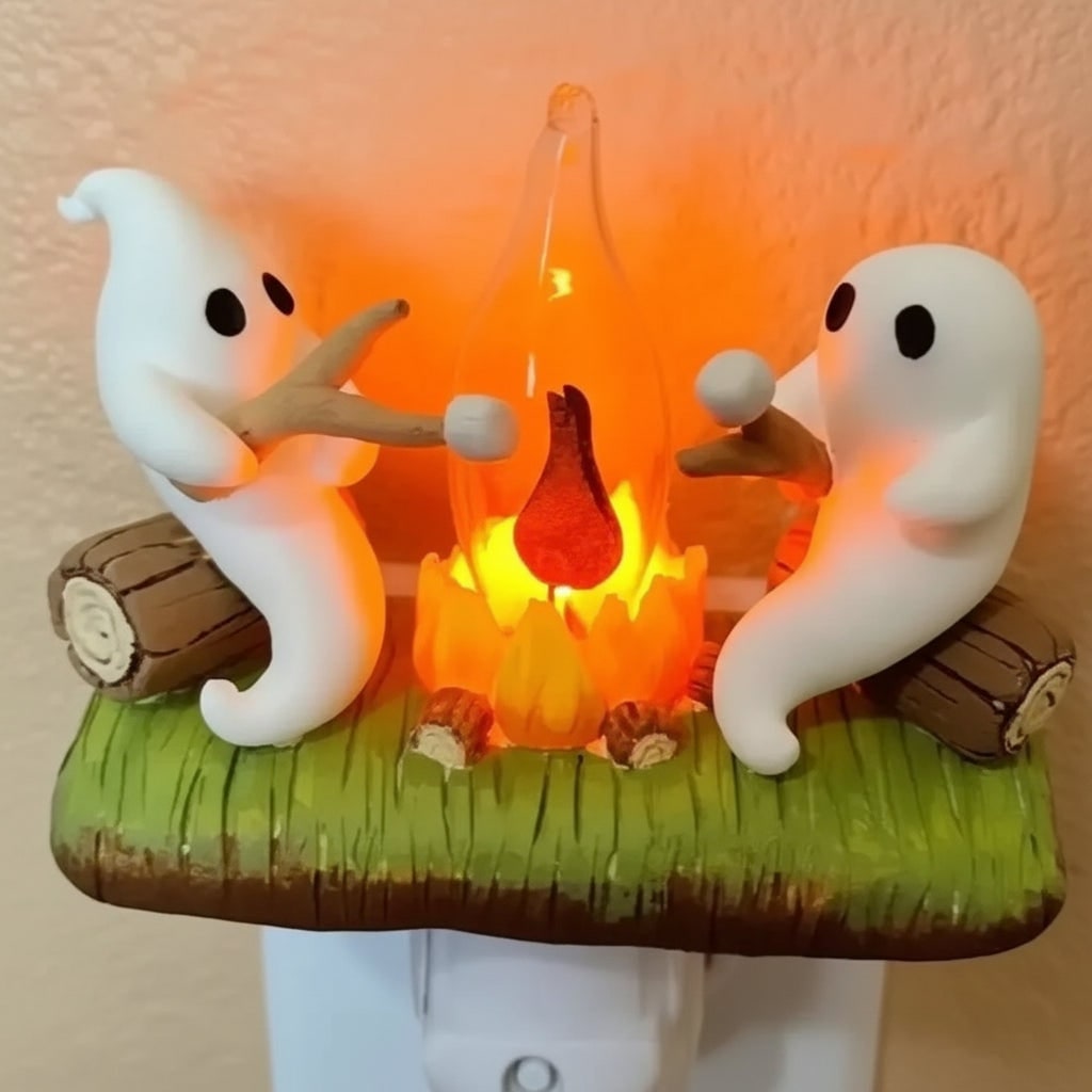 Halloween Ghost Night Light LED -In with Marshmallow Campfire Design for Room - Image 2